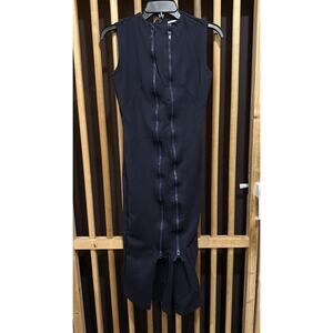 Poppyseed Dress Womens XS Sleeveless Zip Front Slit Midi Fitted Made in USA